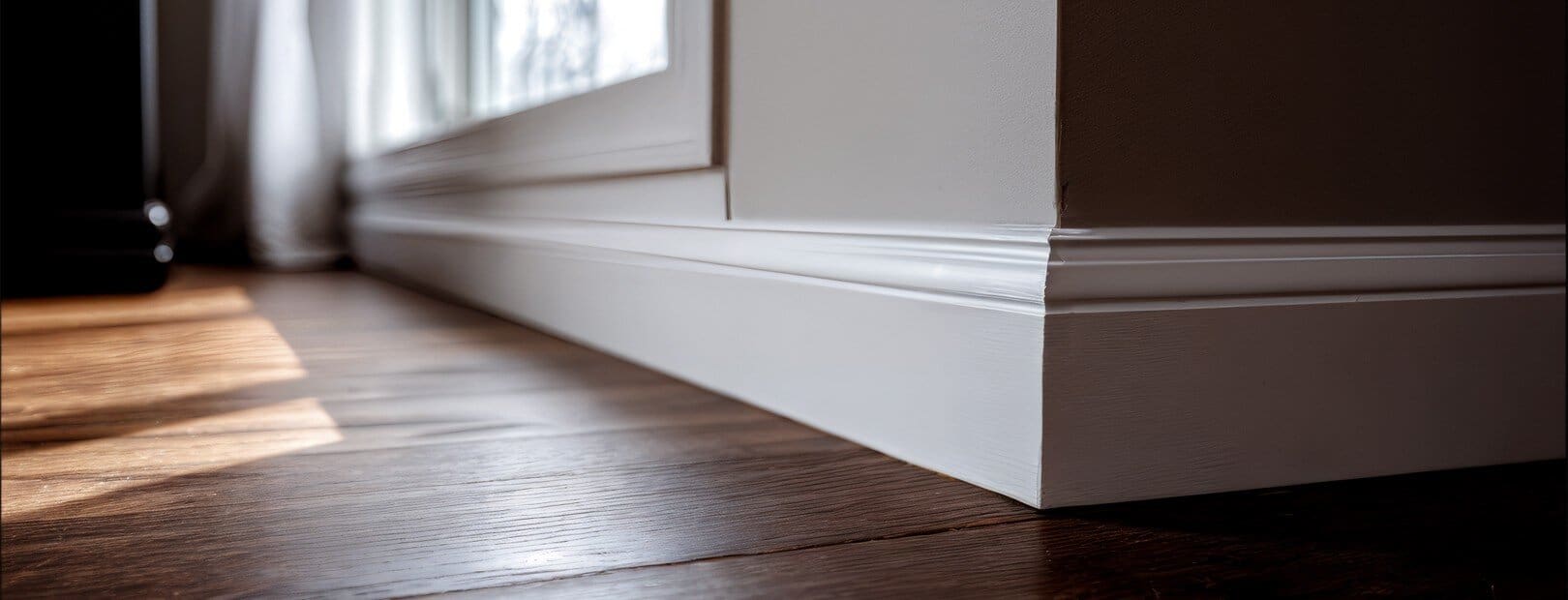 Hoge plinten als strakke afwerking bij een PVC-vloer in wooninterieur